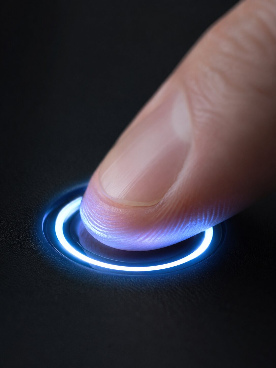 Extreme macro of a finger on a glowing fingerprint sensor